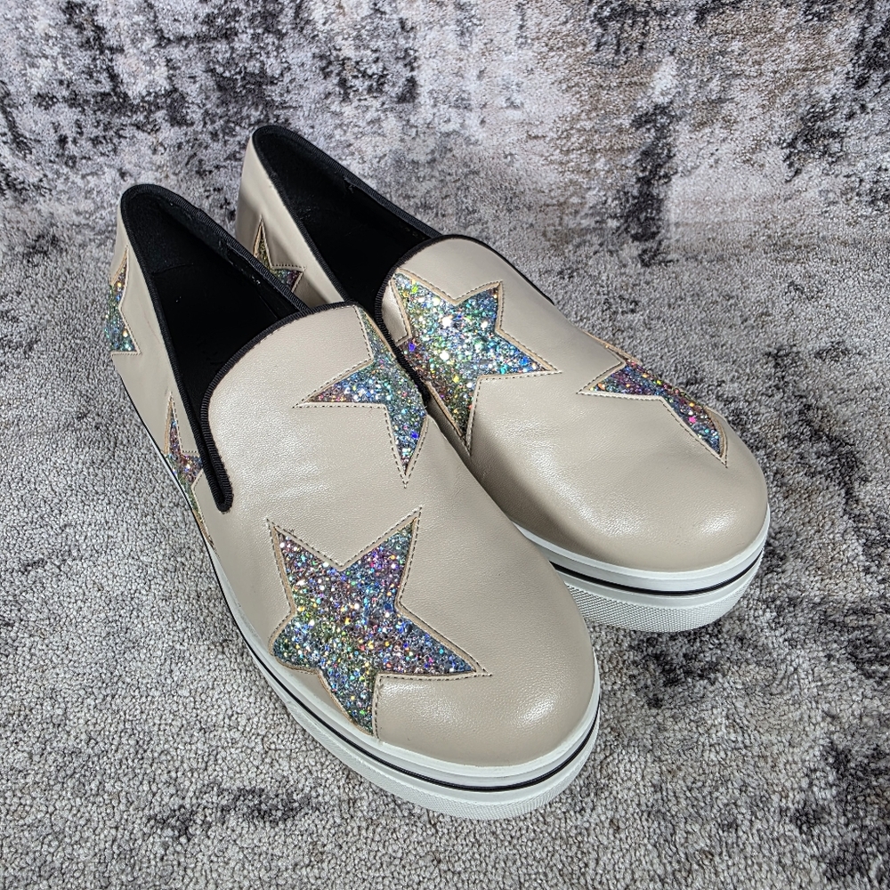 Stella McCartney Women's Binx Star Slip-On Platforms Cream Sparkle Size 38/8 - Picture 2 of 12